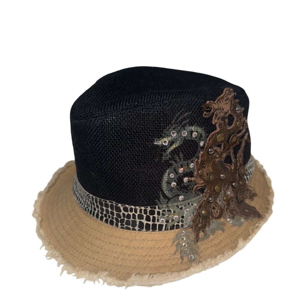 Vtg Dream Control Premium Headwear Womens Hat Black Distressed Boho FairyGrunge